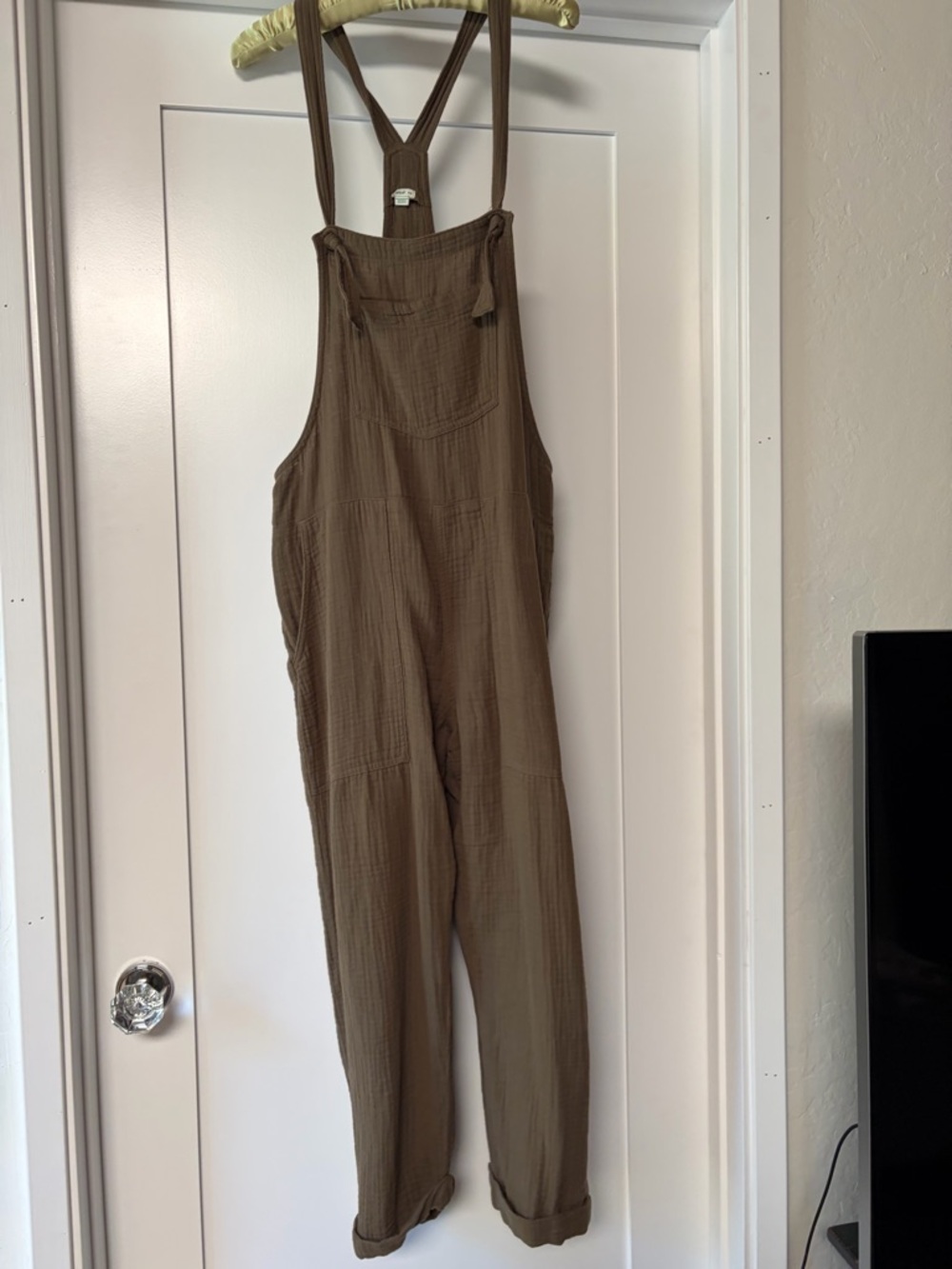 Aerie Brown Textured Cotton Overalls